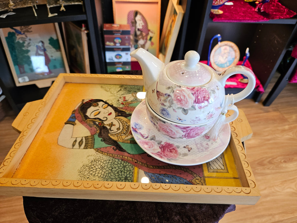 Tea Tray: Handmade Ethnic Gemstone Painted