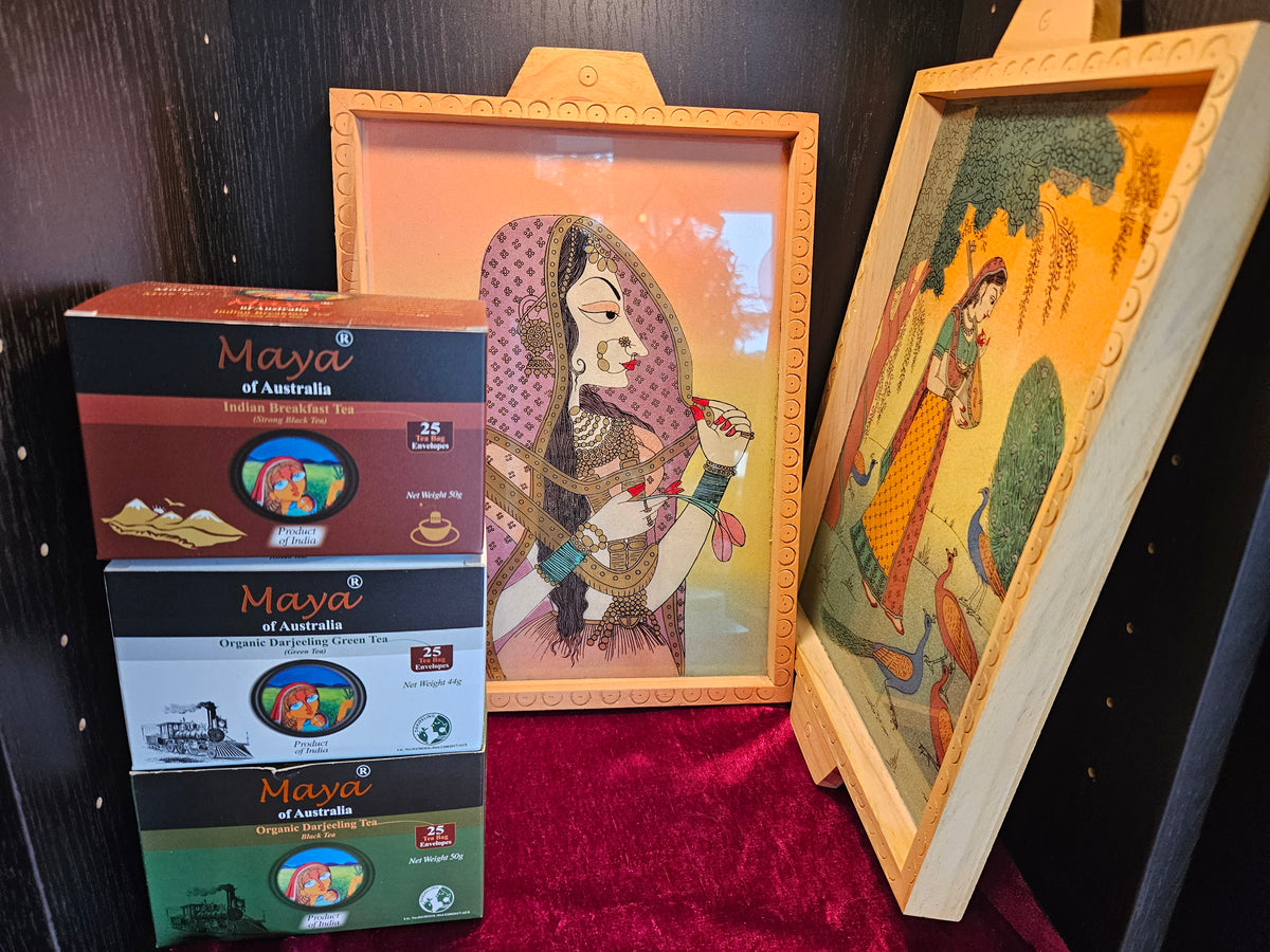 Tea Tray: Handmade Ethnic Gemstone Painted