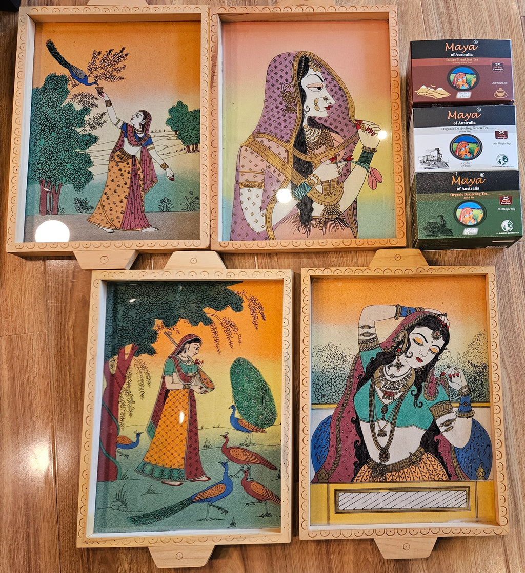 Tea Tray: Handmade Ethnic Gemstone Painted